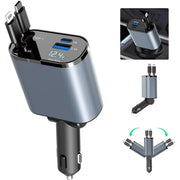 4 in 1 Retractable Car Charger with Star Projection Night Light