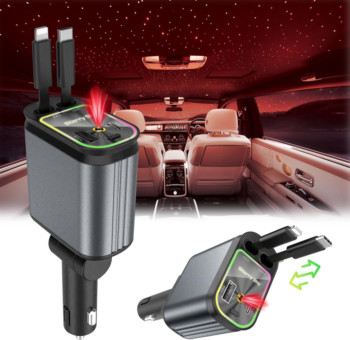 4 in 1 Retractable Car Charger