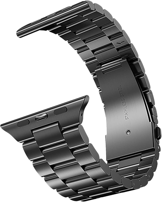 Stainless steel watch band on a white background