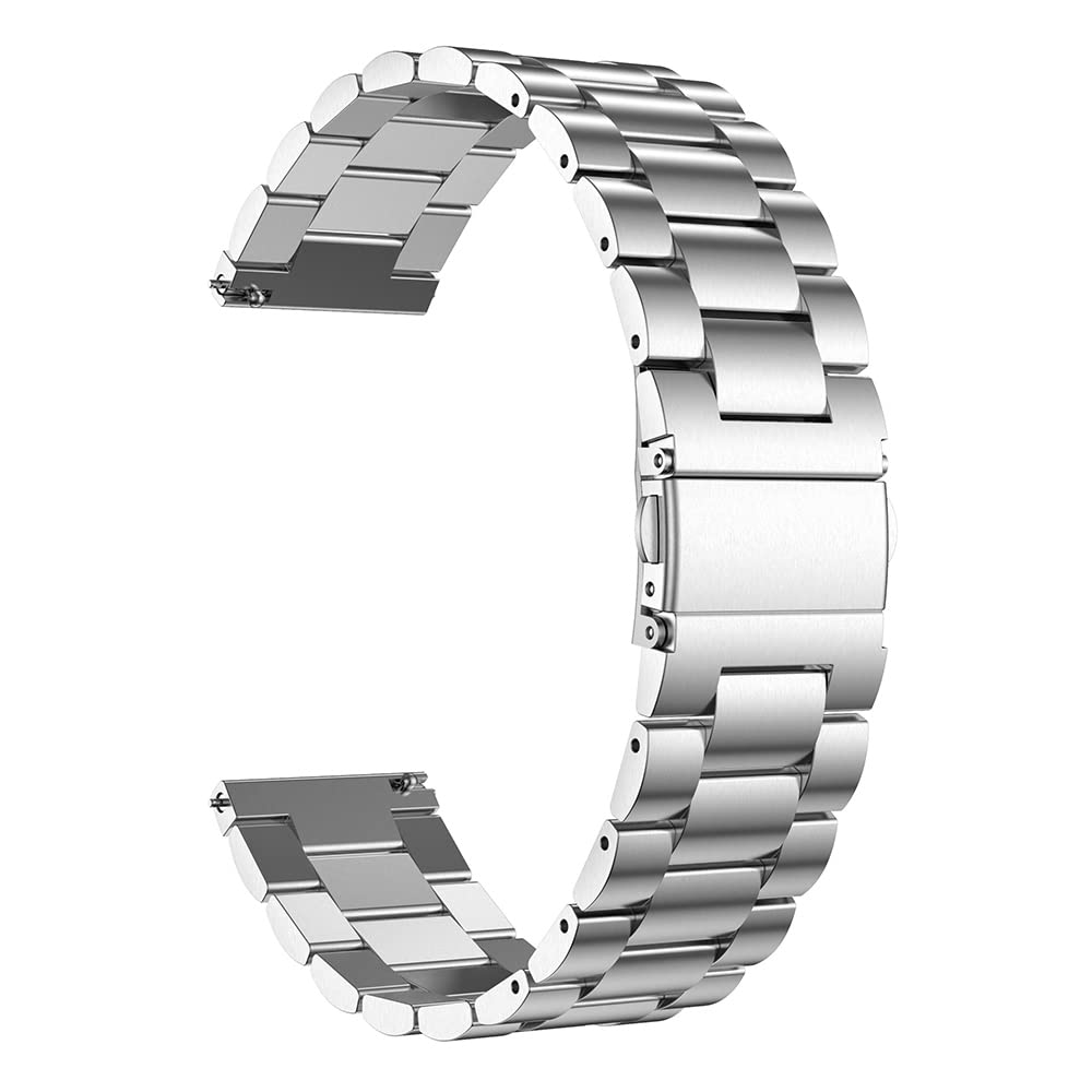 Silver metal watch strap on a white background