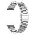 Silver metal watch strap on a white background
