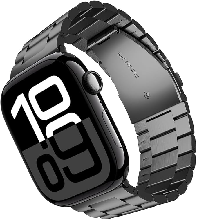 Smartwatch with a metallic band on a white background