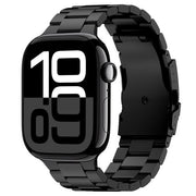 Black smartwatch with digital display on a white background