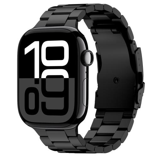 Black smartwatch with digital display on a white background